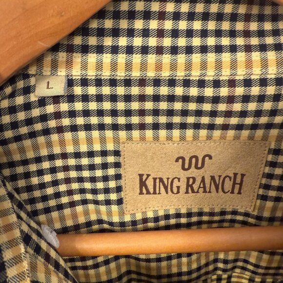 King Ranch - Quilted Shoulder & Elbows Mens L Plaid Shooting Dress Shirt NWOT - Picture 6 of 9